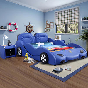 Оптовая продажа с фабрики, современные комплекты мебели для детской спальни, синяя детская кровать для мальчика, роскошные детские автомобили, кожаные кровати, детская кровать для гоночного автомобиля - Product Image 1