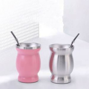 Tasse à maté argentin personnalisée de 8 oz en acier inoxydable 304 à double paroi, avec paille et cuillère, isolation thermique 0-6 heures - Product Image 2