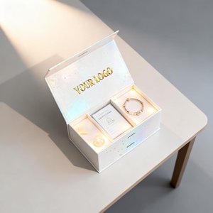Waterproof Sponge Lined Magnetic Cardboard Rigid Carton <b>Box</b> Packaging for Mobile Cosmetic Bottles Ribbon Closure Customizable - Product Image 1
