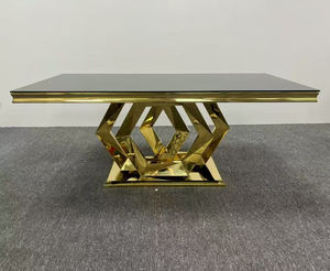 Wholesale Modern New Style Tempered Glass Top Event Hotel <b>Table</b> <b>Gold</b> Stainless Steel Luxury Wedding Banquet <b>Table</b> - Product Image 3