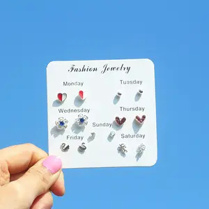 7 pairs Koreaanse Sieraden set hart oorbellen Hart Oorbellen voor Vrouwen