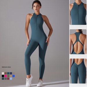 Tuta da yoga intera con cerniera per donna, abbigliamento sportivo aderente, schiena scavata, per corsa e fitness - Product Image 5