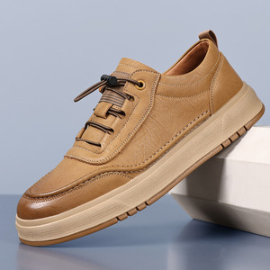 Chaussures bateau en cuir pour hommes, bout rond, couleur unie, semelle intermédiaire EVA amortie, semelle extérieure en caoutchouc, style britannique, décontractées pour l'automne - Product Image 2