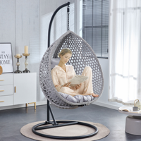 Fauteuil suspendu en rotin tressé pour jardin, chaise œuf avec support et coussin