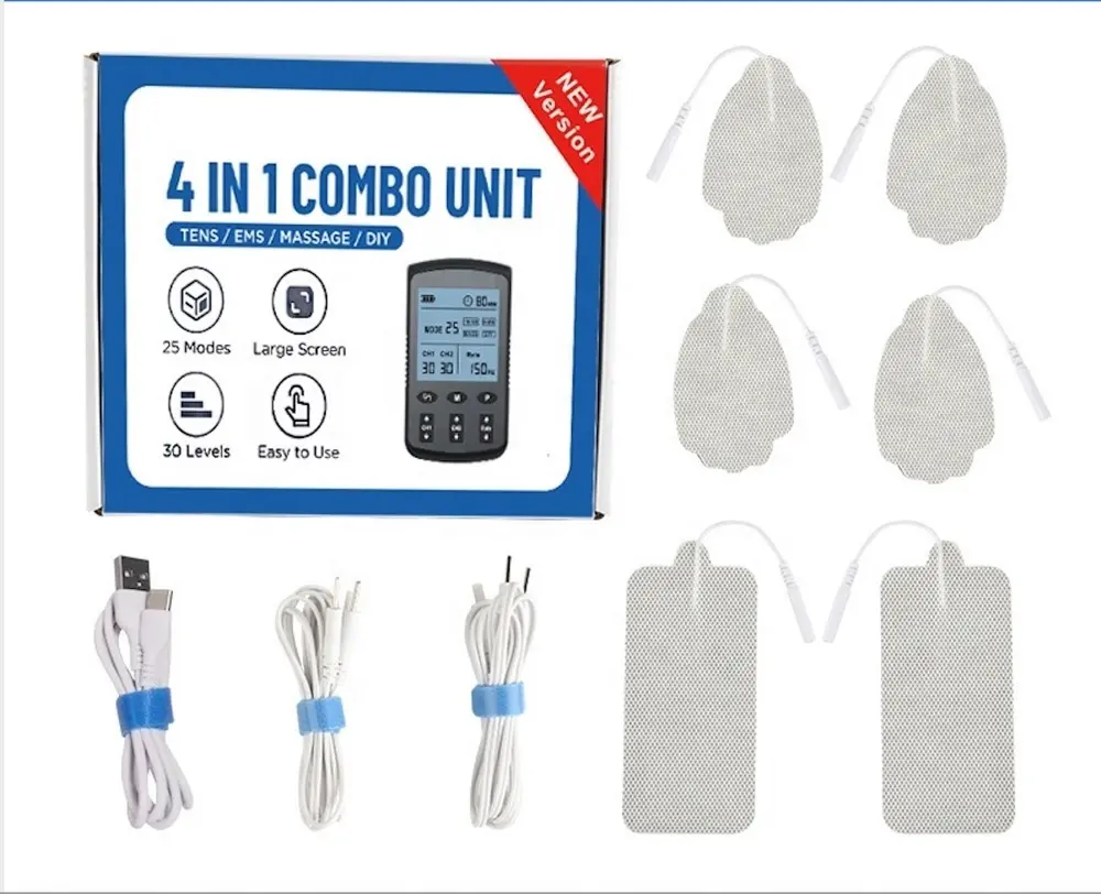 להתאים תדר עשרות ems המוני 4 ב 1 מכשיר טיפול כפול ערוץ 25 מצב 30 עוצמת פיזי ממריץ שרירים כאב הקלה