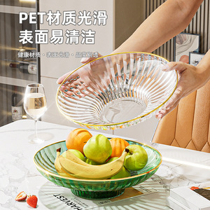 Striped Tall Fruit Plate Round <b>Plastic</b> Large Capacity For Living Room Coffee <b>Table</b> Decorative Trays - Product Image 2