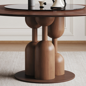 ชุดโต๊ะอาหารโออีโฮม ลักชัวรี ขนาด 59 นิ้ว สไตล์วาบิซาบิ ทำจากไม้โอ๊ค พร้อมเก้าอี้ไม้เนื้อแข็ง 6 ตัว โต๊ะกลมหมุนได้ขนาด 35 นิ้ว ทำจากกระจกแบบลอยตัว เฟอร์นิเจอร์บ้านรักษ์โลก - Product Image 6