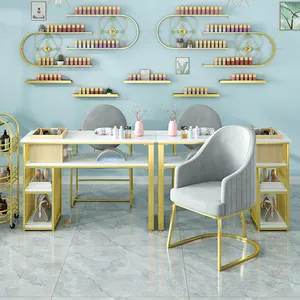 Mesa de manicure minimalista para unhas, alta qualidade, móveis para salão de beleza, mesa de unhas de madeira com cadeira e couro