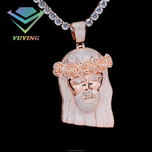 Pendentif Rose Jesus en stock, serti de diamants Moissanite VVS, plaqué or, argent sterling 925, passe le testeur de diamants, certificat GRA - Product Image 1