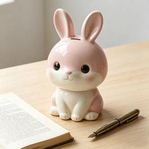 Hucha de cerámica personalizada al por mayor con forma de conejo, color mate, portátil - Product Image 6