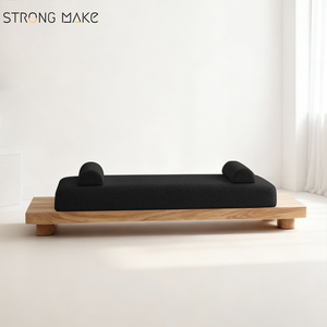 Banco largo <span class=keywords><strong>de</strong></span> <span class=keywords><strong>madera</strong></span> estilo nórdico moderno <span class=keywords><strong>para</strong></span> sala <span class=keywords><strong>de</strong></span> estar, dormitorio, <span class=keywords><strong>para</strong></span> cambiar zapatos, con tapizado boucle, estilo Wabi Sabi - Product Image 3