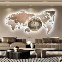 Mapa del Mundo, Pintura Decorativa para Sala de Estar, Reloj Electrónico LED con Pantalla, Cuadro Colgante para Oficina, Reloj Creativo, Lámpara de Pared