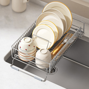Égouttoir à vaisselle de cuisine en acier inoxydable durable et peu encombrant avec porte-ustensiles amovible - Product Image 1