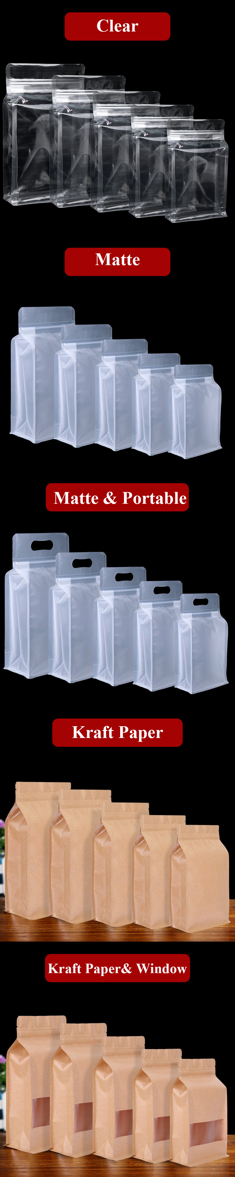 New transparent clear wide flat bottom stand up cereal rice ziplock pouch with handle