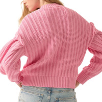 Pull en maille côtelé à col rond en mélange de coton pour femme, manches bouffantes, style Y2K, pour tenues décontractées d'automne et de soirée, vente en gros sur mesure