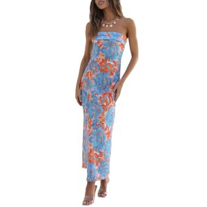 <span class=keywords><strong>Robe</strong></span> longue de soirée sexy et élégante, sans bretelles, coupe ajustée, imprimé numérique plantes et fleurs 3D, style été - Product Image 4