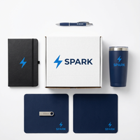 Ensemble cadeau d'entreprise personnalisé avec logo, carnet, gobelet isotherme, stylo métallique, clé USB, tapis de souris, kit pour l'intégration des employés