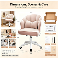 Chaise de bureau pivotante en forme de pétale avec coussin en forme de nœud, chaise de bureau réglable en hauteur avec base à cinq étoiles pour la maison, l'étude, la coiffeuse et le bureau