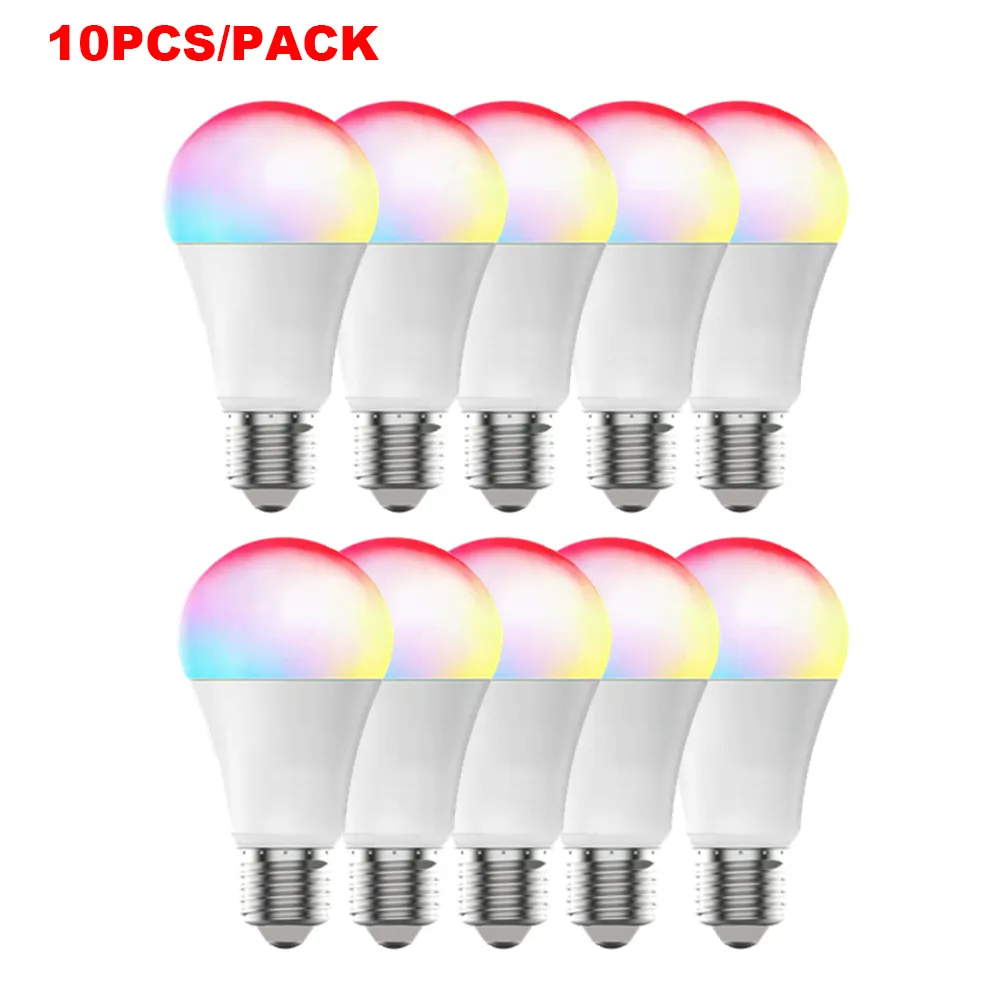 Lâmpadas <span class=keywords><strong>led</strong></span> inteligentes com mudança de cores, lâmpadas inteligentes a60 e27 que funciona com alexa, com 10 peças