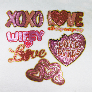 แผ่นรีดติดผ้ากำมะหยี่แวววาวขนาดใหญ่แผ่นปะวันวาเลนไทน์ Xoxo สำหรับเสื้อผ้า - Product Image 2