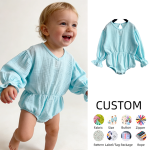 Tutina Estiva Personalizzata per Neonata <span class=keywords><strong>in</strong></span> <span class=keywords><strong>Cotone</strong></span> Crepe con Smock, Balze e Volant, Body a Pezzo Unico, Abbigliamento Carino - Product Image 1