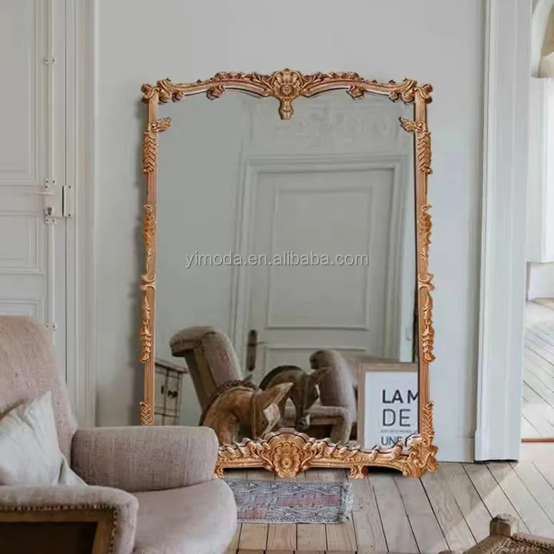 Villa Decor Goud Home Decor Antiek Groot Frame Muur Luxe Dressing Staande Vloer Muur Gemonteerde Gouden Body Spiegel