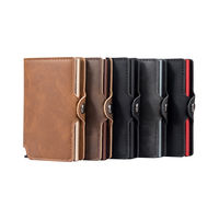 Dompet Pintar Kulit PU Vintage Pria, Tempat Kartu Pop Up Ultra Tipis Berbahan Aluminium, Anti RFID, Porte Carte, untuk Pria