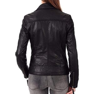 Veste de motard en cuir d'agneau véritable pour femme Valentino, style moto classique, noir, taille 3X-Large - Product Image 1