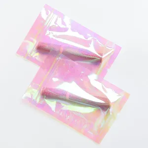 Bolsas pequeñas de plástico con cierre de cremallera, regalo de joyería rosa, venta al por mayor