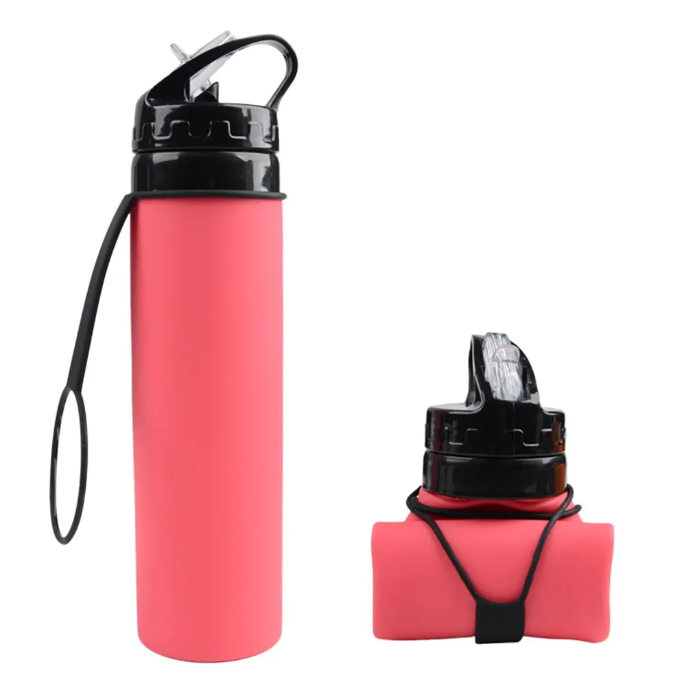 Özel logo silikon katlanabilir su içme şişesi spor katlanabilir su sürahisi BPA ücretsiz 21 oz seyahat sürahi toptan