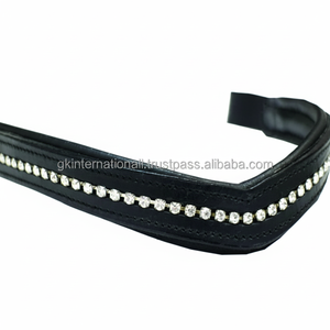 Top marque luxe blanc rembourrage et couture à la main en forme de vague en cuir cheval front bande simple rangée cristaux clairs chaîne en métal - Product Image 1