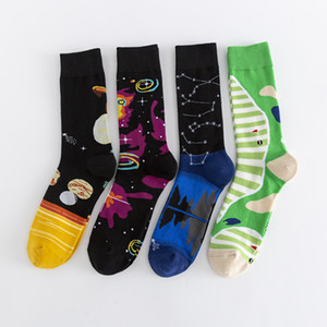 Calcetines de Algodón 200N con Diseño Abstracto de Galaxia Espacial, Constelaciones, Sistema Solar, Planetas, Estrellas, Bosques y Extraterrestres para Hombre - Product Image 1