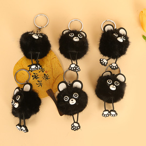 Lindo llavero de mapache negro de peluche, colgante 3D de dibujos animados de hilo suave, accesorio para bolso - Product Image 3