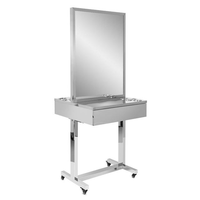Station de coiffure mobile en acier inoxydable avec miroir, tiroir et supports pour outils de coiffure