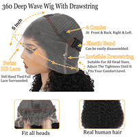 Perruque en cheveux humains à dentelle complète 360 sans colle avec sangle invisible et cordon de serrage Pré-épilée Ondulation profonde et ondulée pour femmes noires