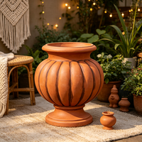 Urne décorative en résine faite à la main, peinte à la main, style vintage, en terre cuite, en forme de citrouille côtelée, grande jardinière, pot de fleurs décoratif pour patio et jardin