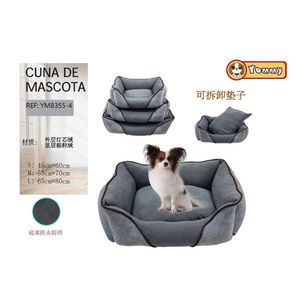 Set Cuccia per Cani in Tre Pezzi in Velluto a Coste Grigio e Pile per Animali Domestici - Product Image 1
