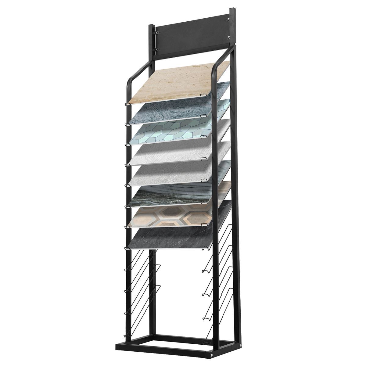 Apache Custom Metal Floor Granite Quartz Marble Ceramic Stone Tile Display Racks Showroom Display Stand with Header Wholesale — view 6