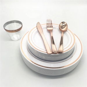 Набор посуды из 72 предметов, 96 предметов, одноразовый набор посуды из розового золота - Product Image 3