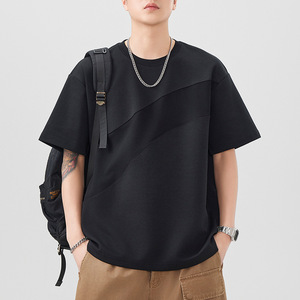 T-shirt da uomo estiva con design a colori abbinati, tinta in capo, vestibilità ampia, maniche corte, con loghi <span class=keywords><strong>giapponesi</strong></span> di tendenza - Product Image 3
