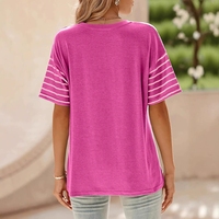 Nouveau style printemps/été 2026 – T-shirt décontracté à rayures contrastées et col rond à manches courtes pour femme