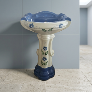 Lavabo de Pedestal de Cerámica Estilo Mármol Azul, Lavabo Grande Ecológico para Baño - Product Image 4