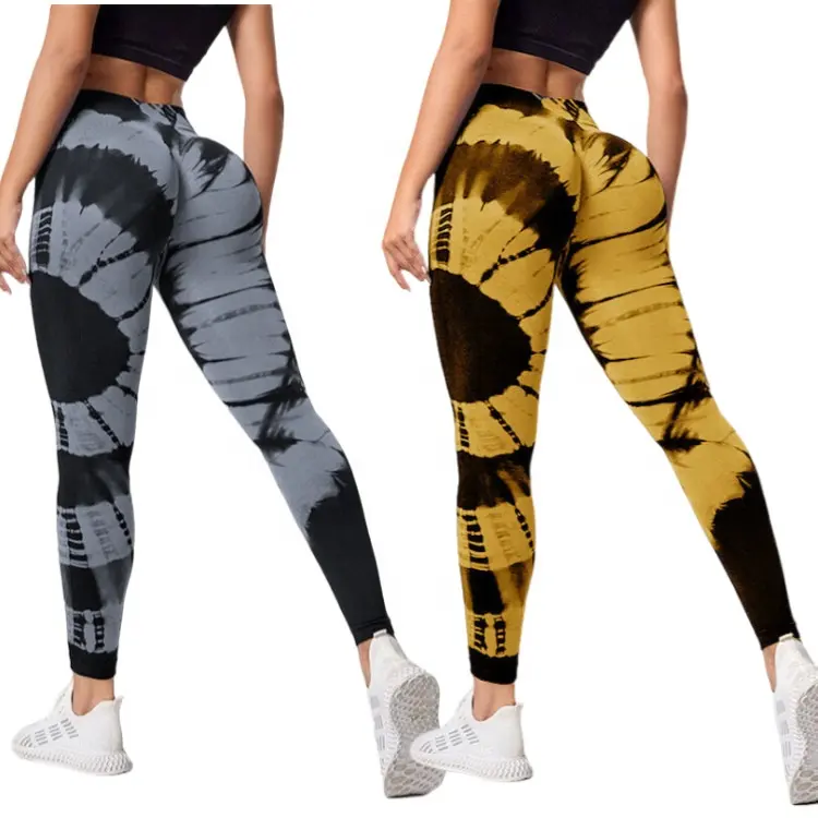 Modelos explosivos Mallas de cintura alta para mujer Tie Dye para mujer Medias personalizadas Pantalones de yoga para levantar glúteos