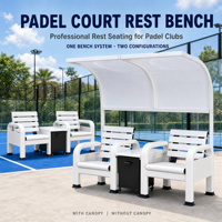 Banc de padel 2 places avec table de rangement, extérieur en alliage d'aluminium, vis en acier inoxydable 304, revêtement poudré blanc