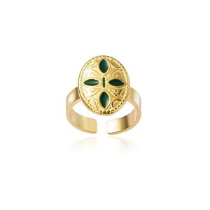 Fashion Fine Gold Plated Adjustable <b>Ring</b> Stainless Steel Green Enamel <b>Ring</b> - Product Image 4