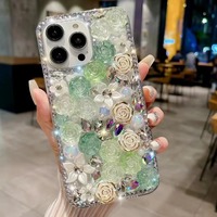 Étui personnalisé de luxe pour femmes influenceuses, étui 3D fait main avec strass, rose, antichoc pour iPhone 15 Pro Max 14 Plus 12 13 Mini