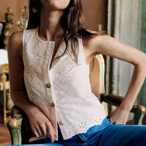 Quantité minimale de commande : Chemise sans manches boutonnée à col rond blanc rétro, chemise en lin respirante personnalisée - Product Image 2