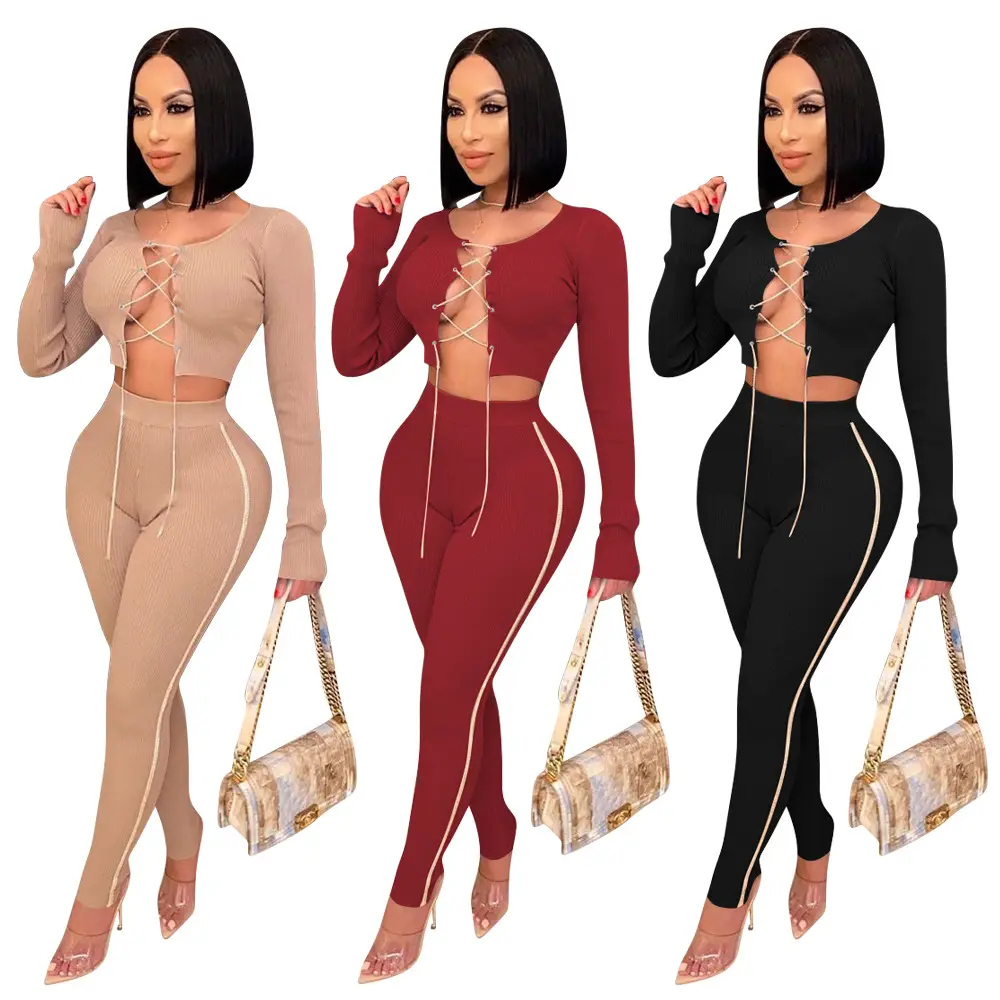 Wholesale Fashion New Arrival Winter Autumn Women Clothing Sexy Bandage Long Sleeve Womens Two Piece Set 2Piece Outfit