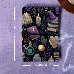 Carnet de notes A6 de bureau fait à la main 160 pages Premium Welfare for Top Employees with Books Candles Witch Hat Potions Pattern on the - Product Image 4