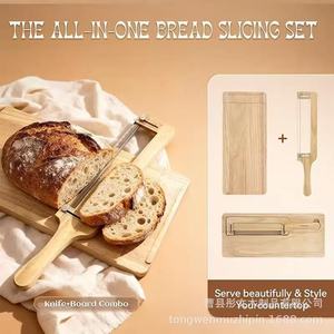 Wooden <b>Bread</b> Divider Set With Adjustable Curved <b>Knife</b> And Cutting Board For Baking 8-9.9 In Serrated Blade Polished Finish - Product Image 5
